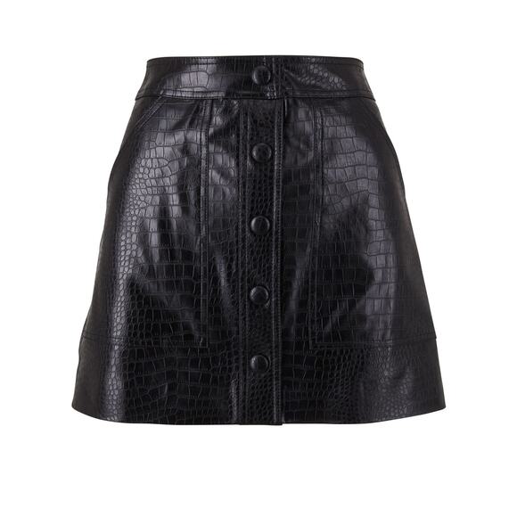 Veronica Beard NWT Delfina Black Croc Embossed Vegan Leather Mini Skirt 00 NEW - Picture 1 of 5